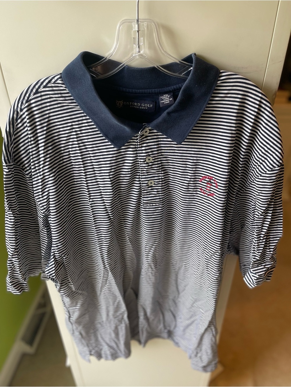 Oxford Navy & White Striped Polo with Contrast Collar